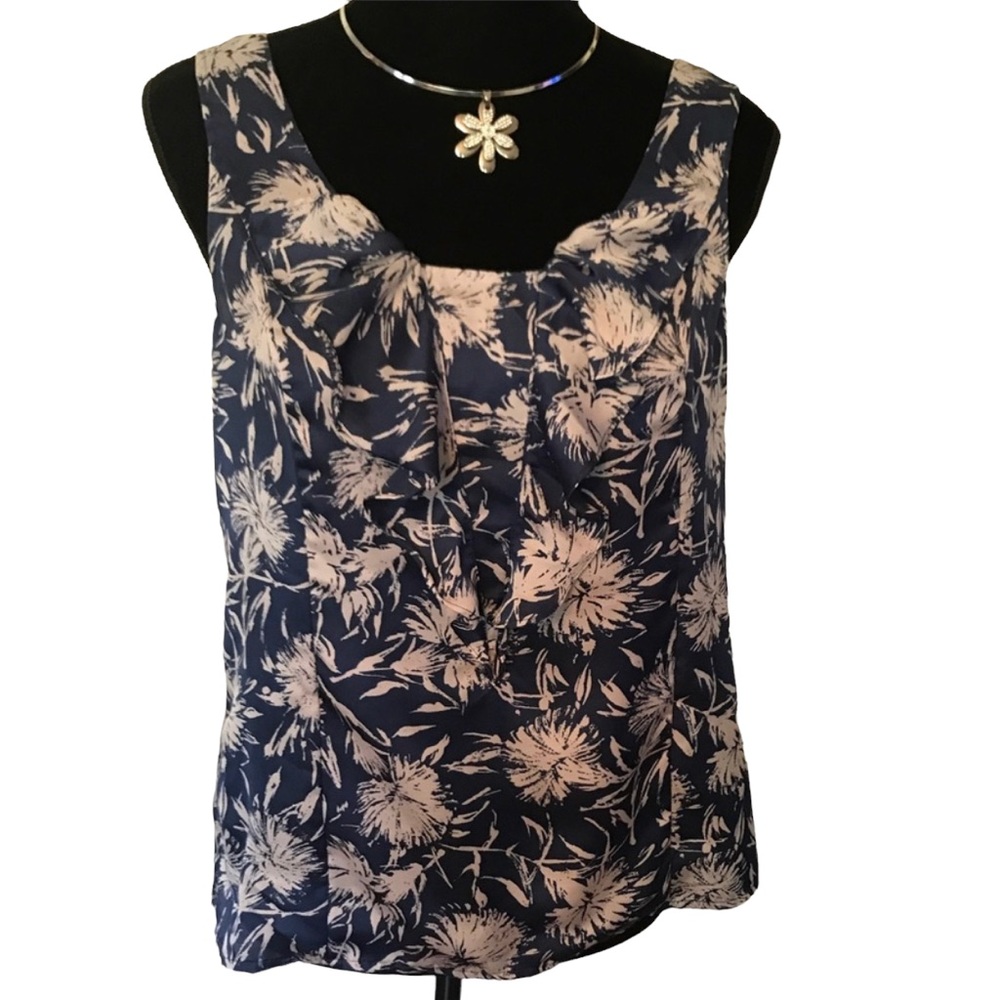 LOFT Floral Ruffled Tank Top Blue MP